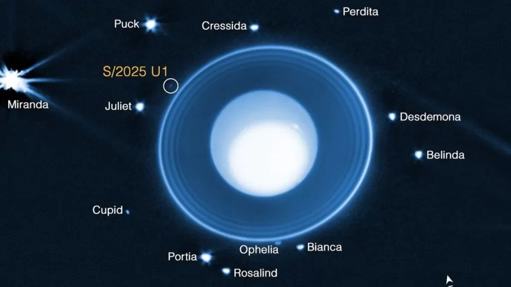 Novi mjesec Urana. Izvor: NASA/ESA/CSA/STScI, M. El Moutamid (Southwest Research Institute), M. Hedman (Sveučilište u Idahu).