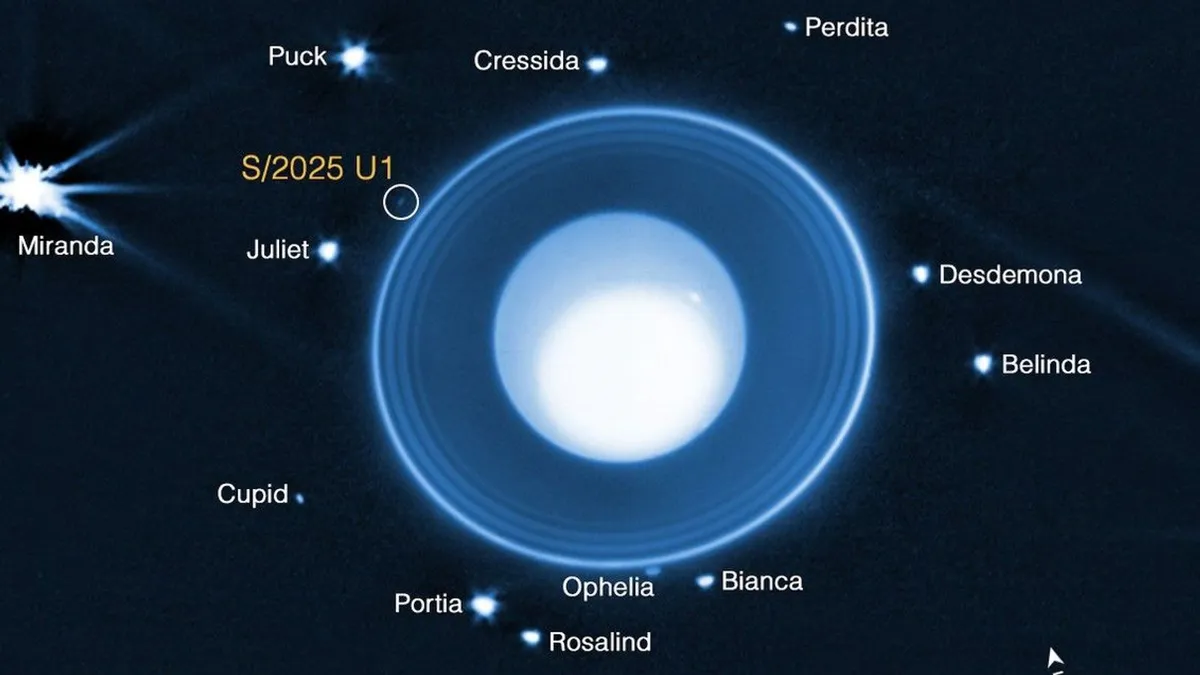 Novi mjesec Urana. Izvor: NASA/ESA/CSA/STScI, M. El Moutamid (Southwest Research Institute), M. Hedman (Sveučilište u Idahu).