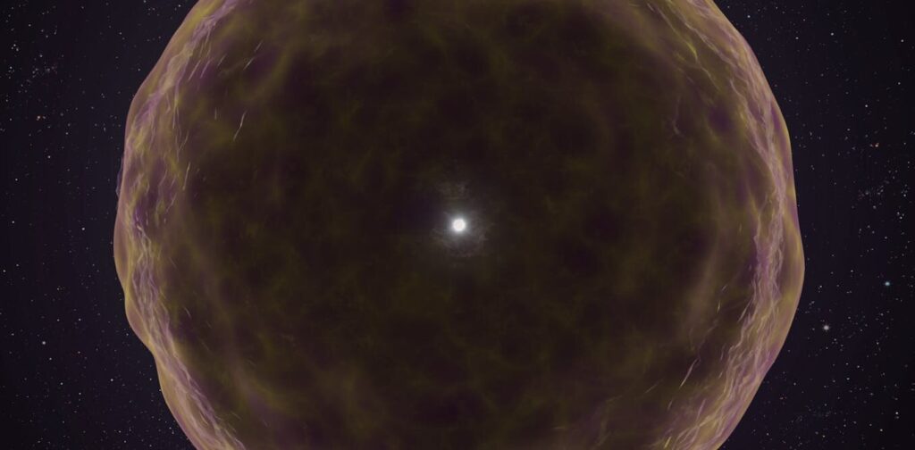Ilustracija rijetke supernove SN2021yfj kojoj su uklonjeni gotovo svi vanjski slojevi. Izvor: Keck Observatory / Adam Makarenko