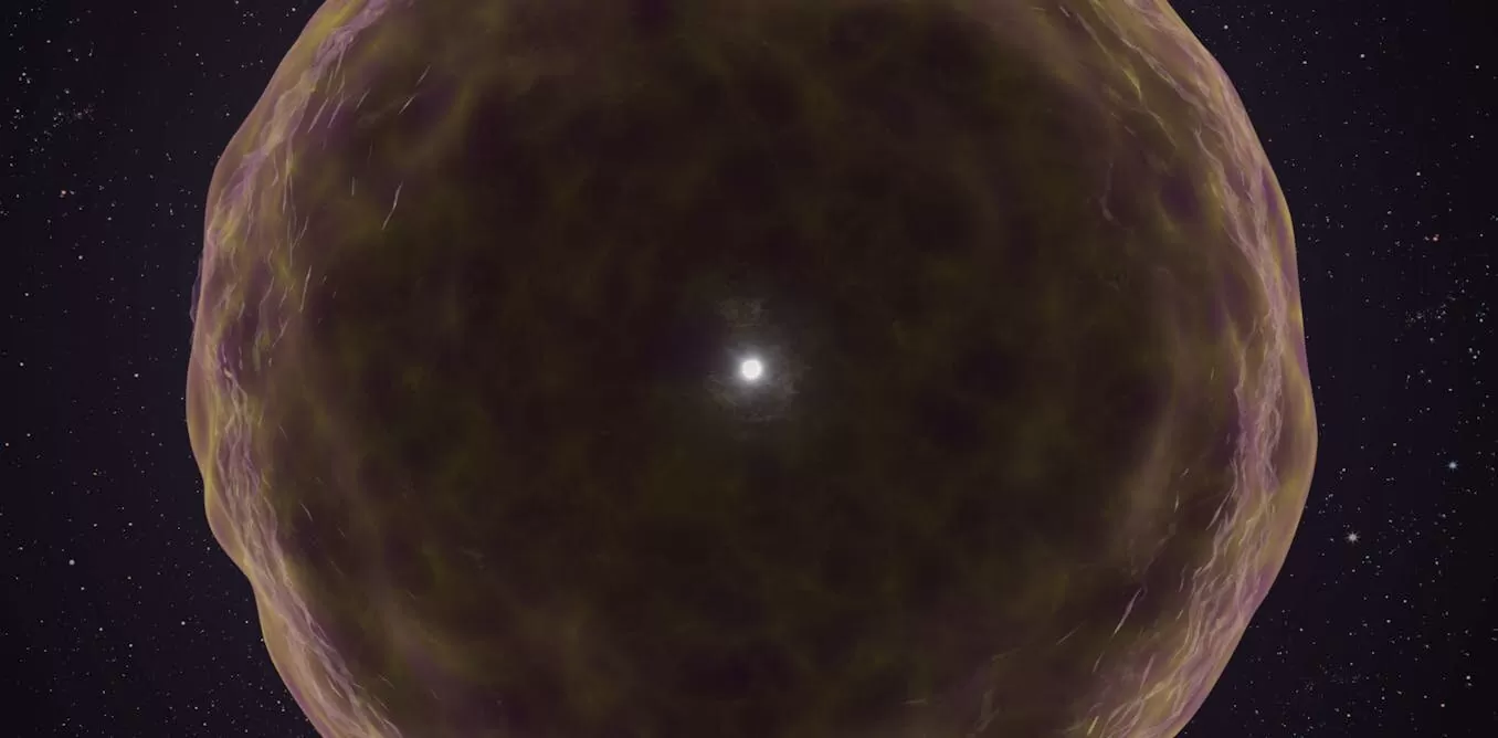 Ilustracija rijetke supernove SN2021yfj kojoj su uklonjeni gotovo svi vanjski slojevi. Izvor: Keck Observatory / Adam Makarenko