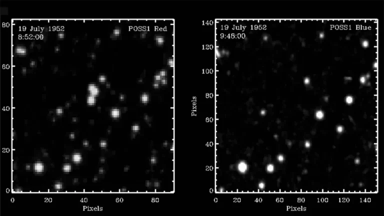 Tri objekta nalik zvijezdama koja su se 1952. pojavila i nestala. Izvor fotografije: Solano i sur., arXiv 2023 (CC BY 4.0).