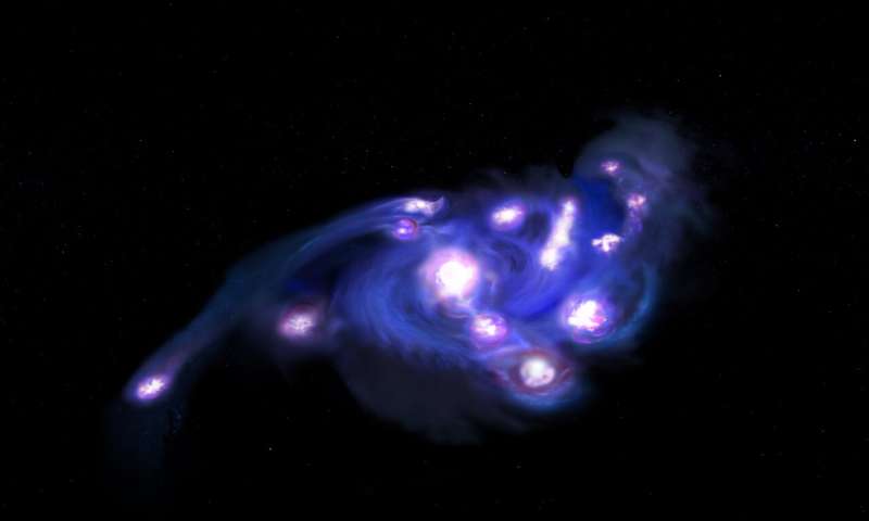 Umjetnička ilustracija galaksije “Cosmic Grapes”, sastavljene od najmanje 15 masivnih nakupina u kojima nastaju zvijezde – znatno više nego što trenutačni teorijski modeli predviđaju da bi moglo postojati unutar jednog rotirajućeg diska u tako ranom razdoblju svemira. Izvor: NSF/AUI/NSF NRAO/B. Saxton No file chosenNo file chosen ChatGPT can make mistakes. Check important info. See Cookie Preferences. ChatGPT says: Umjetnička ilustracija galaksije “Cosmic Grapes”, sastavljene od najmanje 15 masivnih nakupina u kojima nastaju zvijezde – znatno više nego što trenutačni teorijski modeli predviđaju da bi moglo postojati unutar jednog rotirajućeg diska u tako ranom razdoblju svemira. Izvor: NSF/AUI/NSF NRAO/B. Saxton.