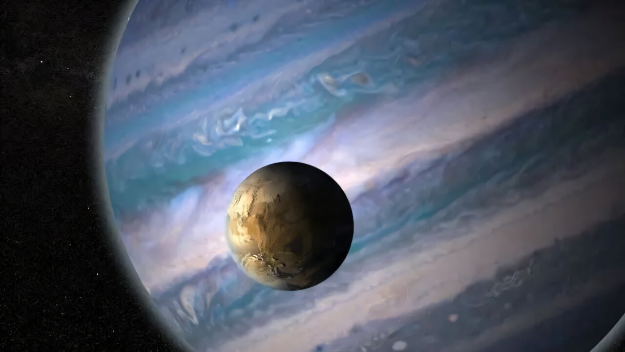 Umjetnička ilustracija egzomjeseca koji kruži oko plinovitog diva. Zasluge: NASA GSFC / Jay Friedlander i Britt Griswold