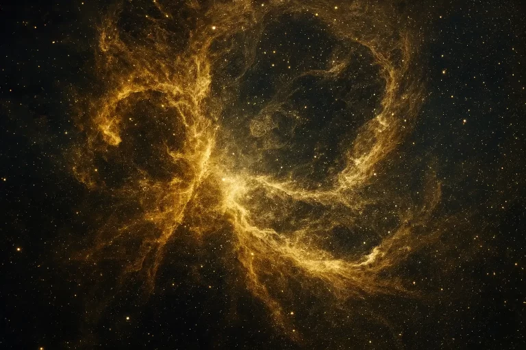 Ovo je umjetnički prikaz superostatka nove, izrađen na temelju dostupnih promatračkih podataka i znanstvenih interpretacija. Nije stvarna fotografija, već vizualna rekonstrukcija koja približava izgled strukture kada bi se mogla promatrati izbliza u svemiru.