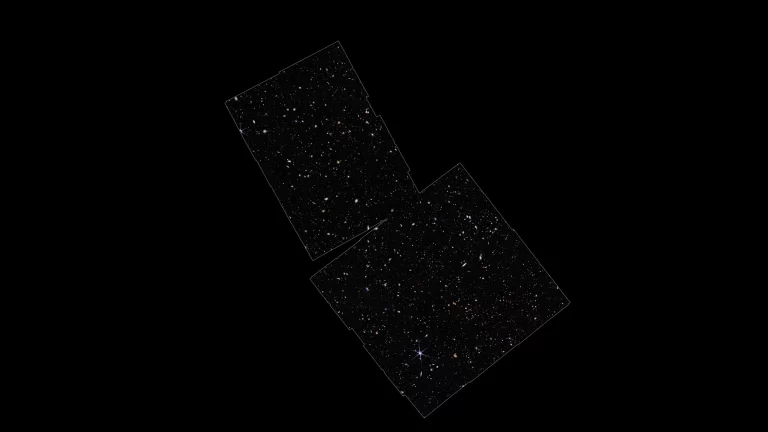 Ova slika snimljena svemirskim teleskopom James Webb prikazuje područje istraživanja u sklopu programa JWST Advanced Deep Extragalactic Survey (JADES). Riječ je o području unutar i oko Hubbleova Ultra Deep Fielda. Zasluge: NASA.