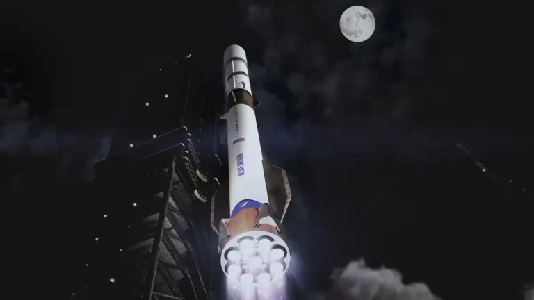 Velika nova raketa s Mjesecom koji ispunjava kadar, jer ne trebamo skrivene poruke. Zasluge za fotografiju: Blue Origin