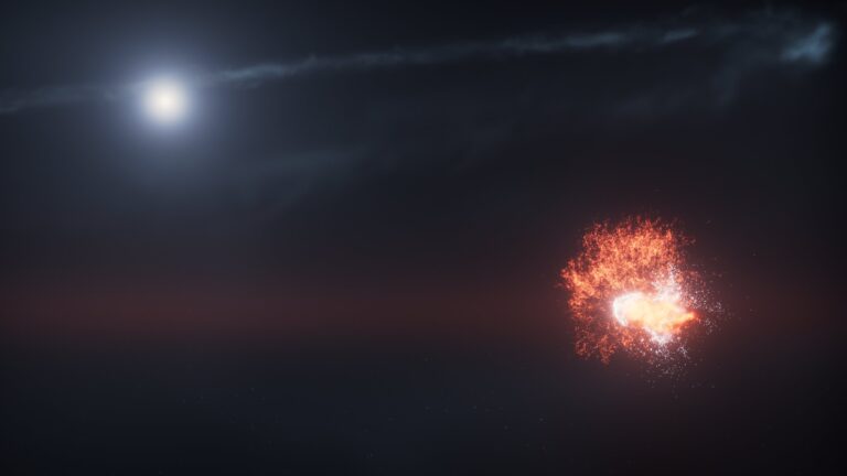 Ovaj umjetnički prikaz prikazuje nasilni sudar dvaju masivnih objekata u orbiti oko zvijezde Fomalhaut. Zasluge: NASA, ESA, STScI, Ralf Crawford (STScI)