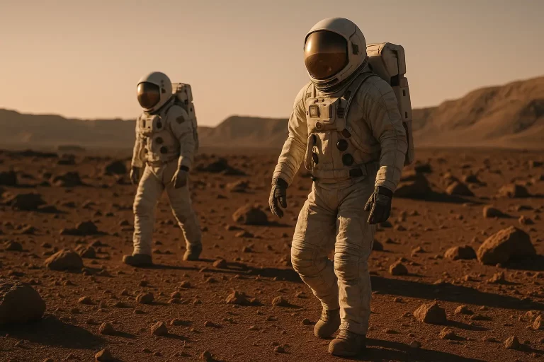 Ilustracija astronauta na Marsu.