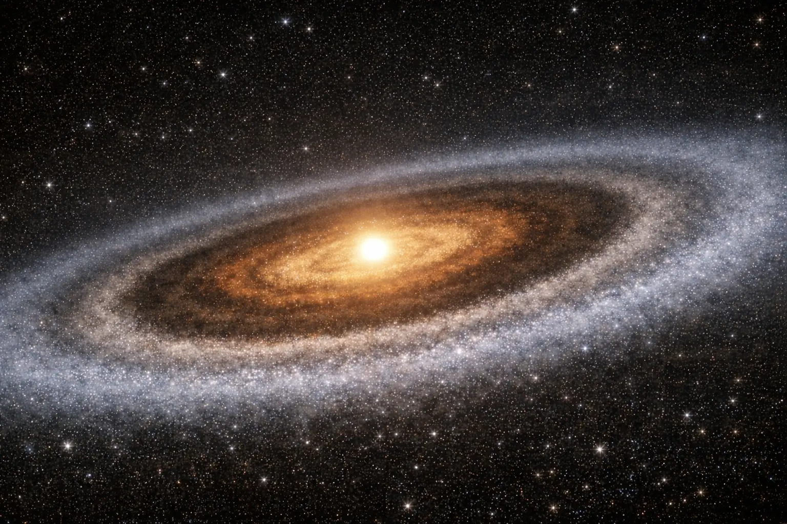 Snježna linija u protoplanetarnom disku oko mlade zvijezde. Unutarnje, toplije područje diska siromašno je ledom, dok se izvan snježne linije nakupljaju ledene čestice koje imaju ključnu ulogu u nastanku planeta. Kredit: Kozmos.hr