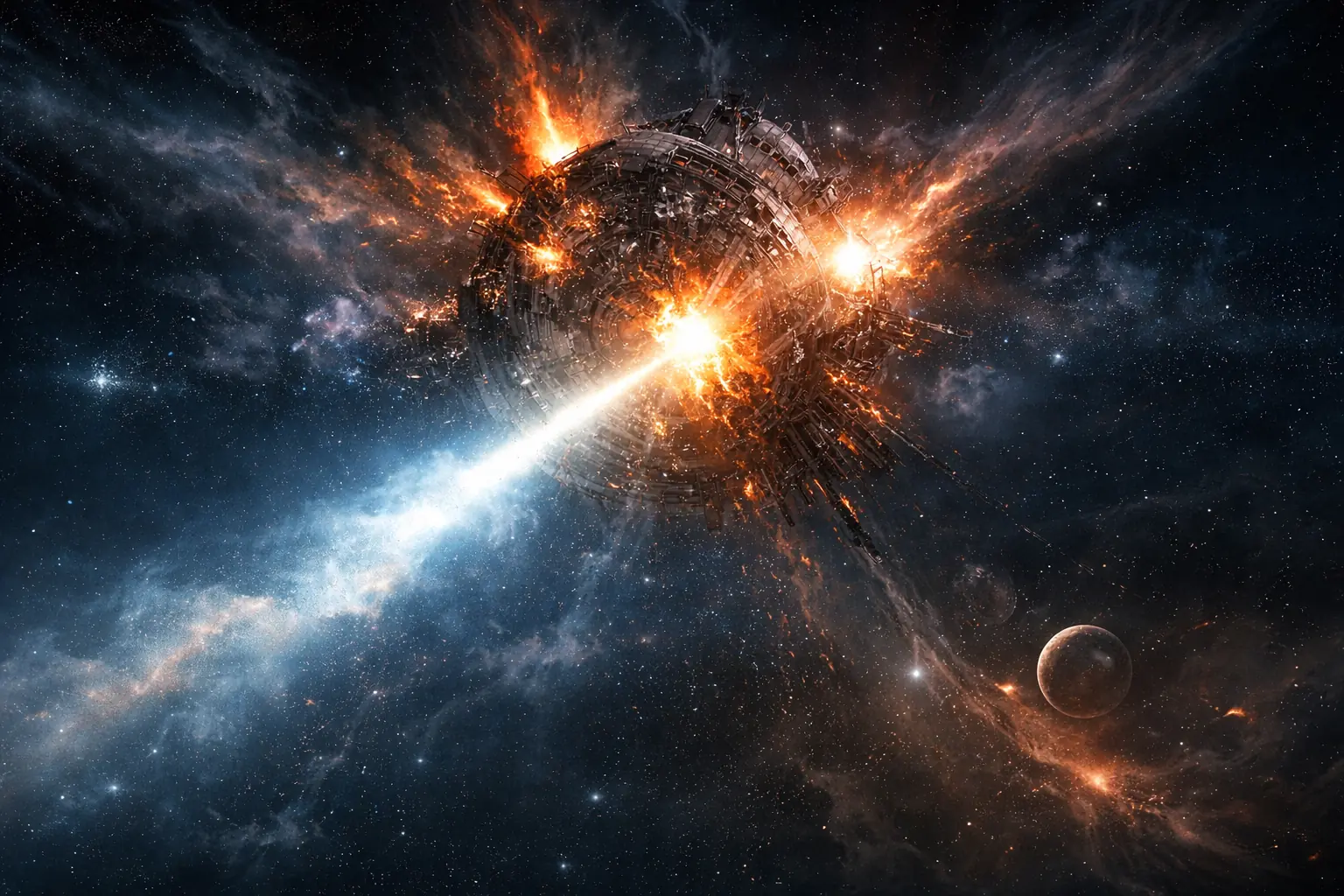 Ilustrativni prikaz anomalnog tehnopotpisa u dubokom svemiru, kakav bi prema Eschatian Hypothesis mogao predstavljati prvi uočeni trag tehnološke civilizacije u nestabilnoj ili završnoj fazi razvoja.