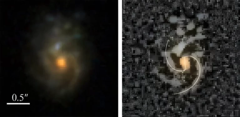 Galaksija COSMOS-74706 s izraženim spiralnim krakovima i mogućom središnjom zvjezdanom prečkom. Zasluge: Daniel Ivanov i suradnici.