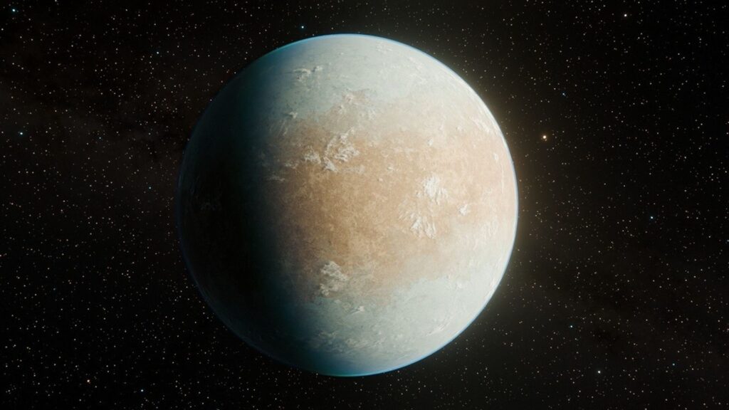 Umjetnička vizija kandidata za egzoplanet HD 137010 b, prozvanog “hladnom Zemljom” jer je riječ o mogućem stjenovitom planetu tek malo većem od Zemlje, koji kruži oko zvijezde slične Suncu na udaljenosti od oko 146 svjetlosnih godina. Zasluge: NASA/JPL-Caltech/Keith Miller (Caltech/IPAC)