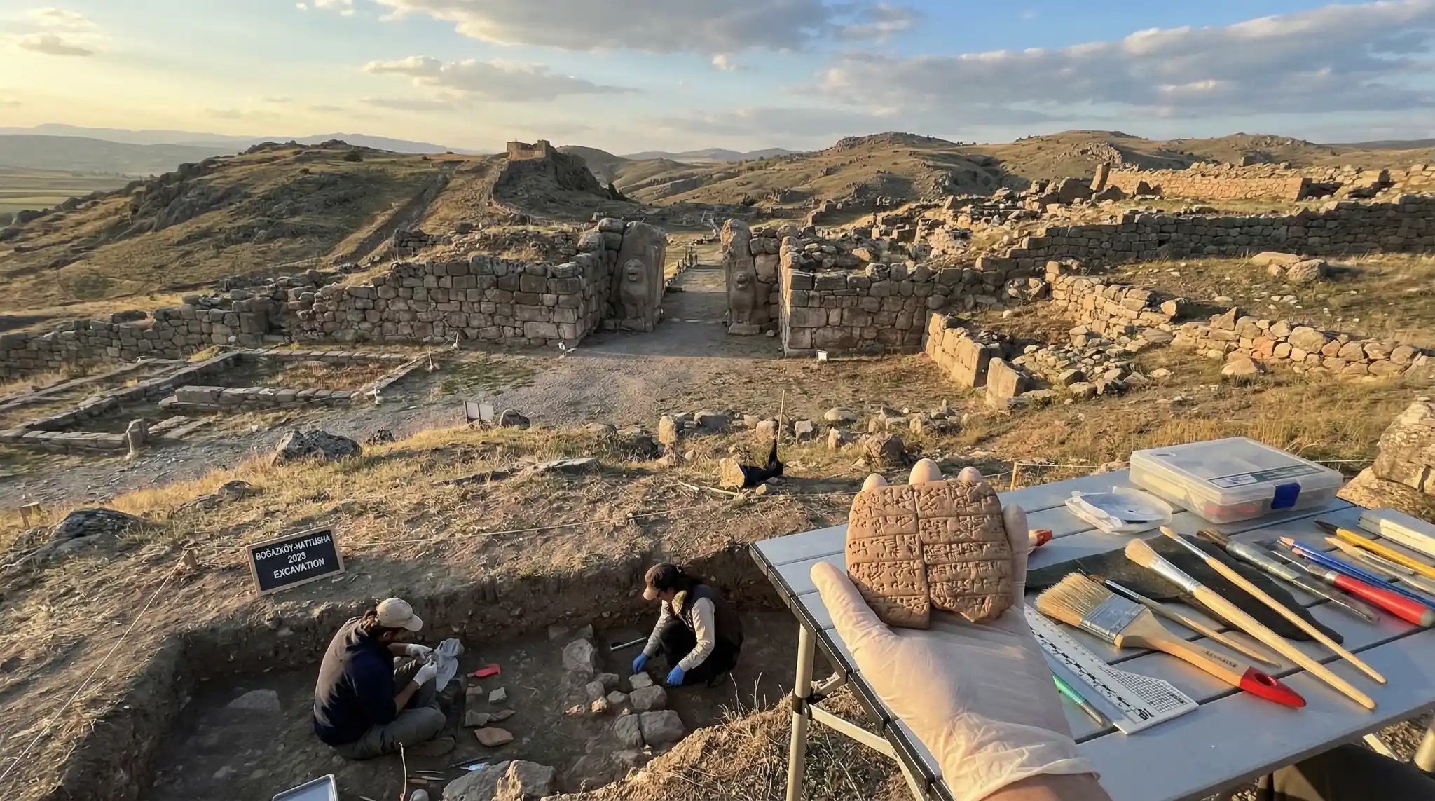 Ilustracija generirana umjetnom inteligencijom koja prikazuje kako su arheološka iskapanja u Hattuši mogla izgledati.