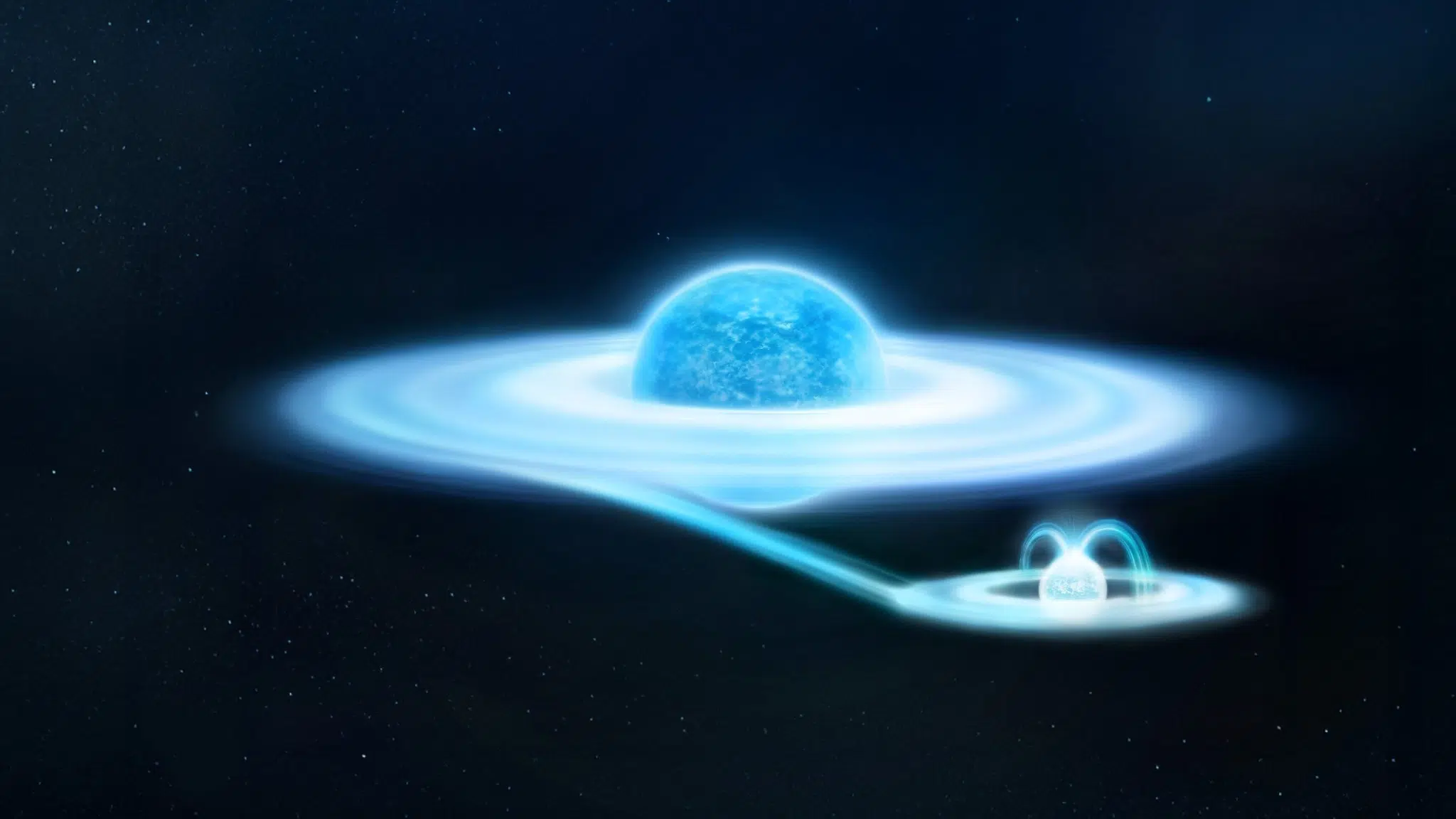 Ovaj umjetnički prikaz prikazuje masivnu zvijezdu gamma-Cas i njezina malog, ali vrlo gustog pratitelja, bijelog patuljka. Zasluge: ESA / Y. Nazé