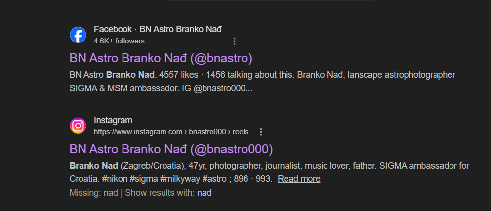 Na Googleu su profili Branka Nađa i dalje vidljivi u rezultatima pretraživanja, no na Facebooku i Instagramu više nisu dostupni.