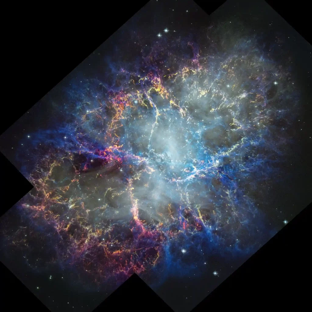 Ova slika Maglice Rakovica, koju je snimio NASA-in svemirski teleskop Hubble, u kombinaciji s njegovim ranijim opažanjima i opažanjima drugih teleskopa omogućuje astronomima da proučavaju kako se ostatak supernove širi i razvija tijekom vremena. Zasluge: NASA, ESA, STScI, William Blair (JHU); obrada slike: Joseph DePasquale (STScI)