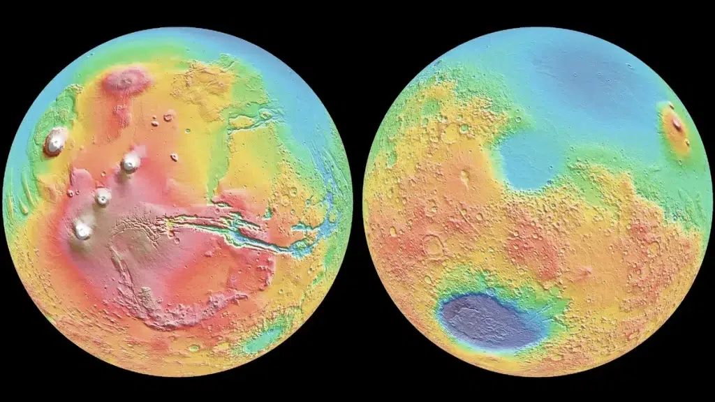 Karte nadmorske visine Marsa otkrivaju velike razlike između sjeverne i južne hemisfere. Zasluge za sliku: NASA/JPL