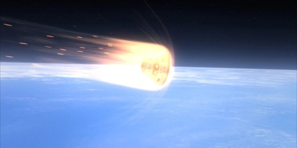 Ilustracija ponovnog ulazka u atmosferu. Zasluge: NASA.