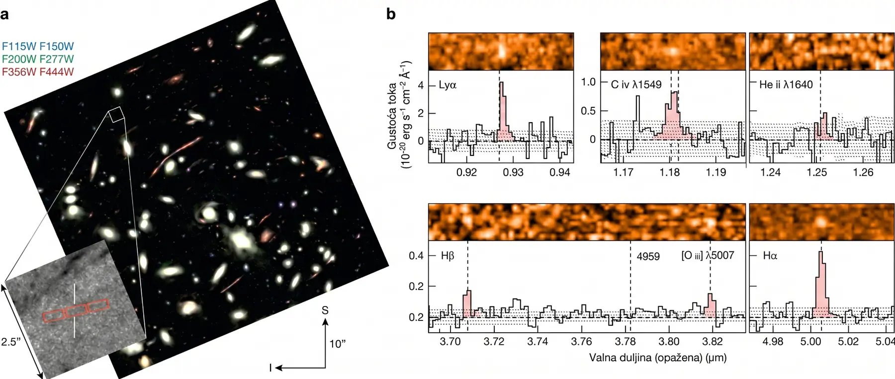 Slika LAP1-B snimljena instrumentom NIRCam i spektri dobiveni instrumentom NIRSpec. Zasluge: Nature (2026). DOI: 10.1038/s41586-026-10374-1