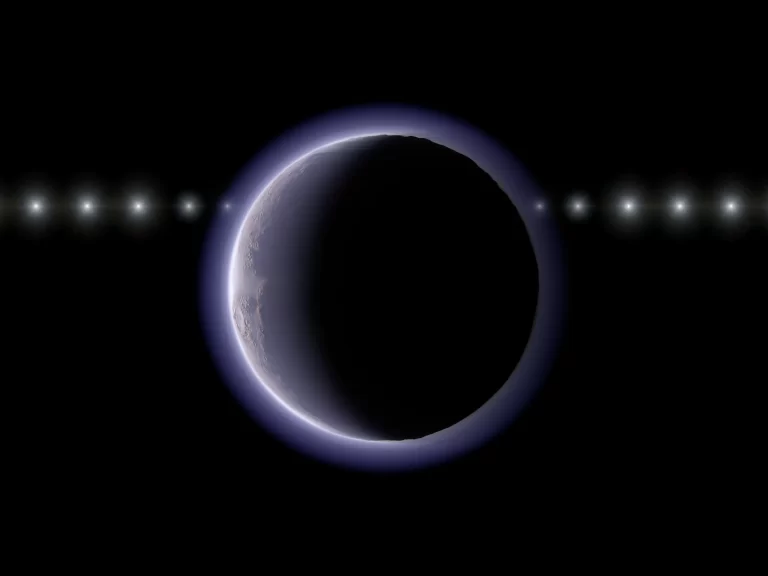 Umjetnička ilustracija prikazuje kako svjetlost zvijezde postupno slabi dok prolazi iza transneptunskog objekta s tankom atmosferom. Zasluge: NAOJ