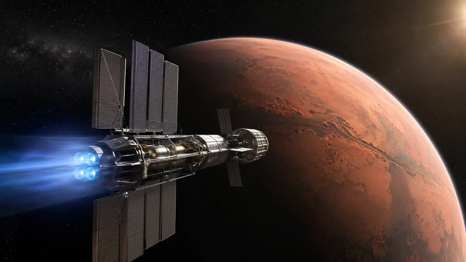 NASA-in koncept međuplanetarne letjelice s nuklearnim pogonom približava se Marsu u dubokom svemiru.