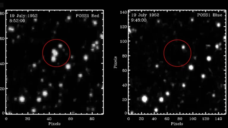 Dvije fotografske ploče koje prikazuju objekte nestale između opservacija. Zasluge: Solano i sur., arXiv 2023 (CC BY 4.0)