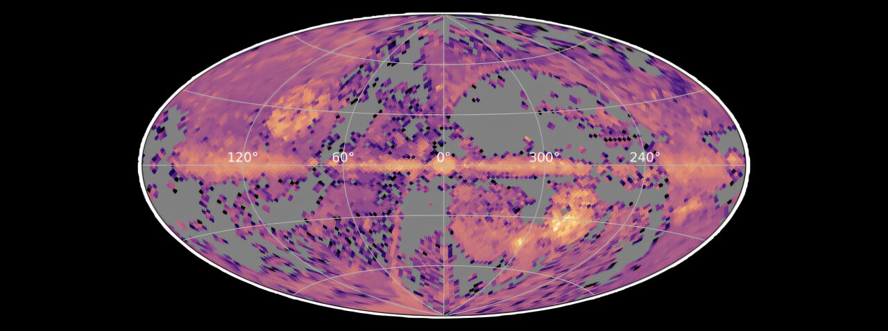 Gustoća zvijezda u Mliječnoj stazi koje je obuhvatio program Milky Way Mapper (MWM) u sklopu projekta SDSS-V. Zasluge: SDSS-V, Ilija Medan, Sveučilište u Torontu