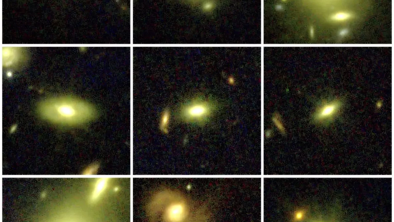 Devet proučavanih galaksija koje je promatrao Svemirski teleskop James Webb. Na temelju njihovih spektara astronomi su zaključili da te galaksije vjerojatno sadrže mnogo više relativno malih zvijezda nego što se dosad mislilo. Zasluge: Cheng i sur.