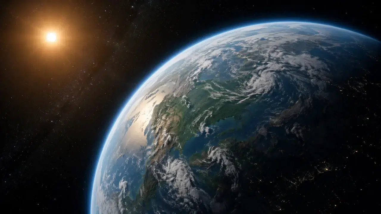 Umjetnički prikaz planeta nalik Zemlji koji kruži oko zvijezde slične Suncu. Koncept Life 2.0 predviđa mrežu od 900 svemirskih teleskopa za proučavanje iznimno slabih signala u atmosferama takvih svjetova. Zasluge: Kozmos.
