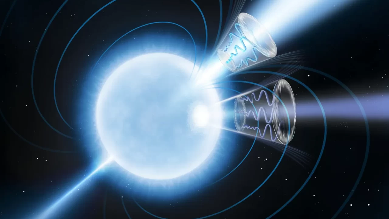 Umjetnička koncepcija magnetara s jakim magnetskim poljem i snopovima zračenja