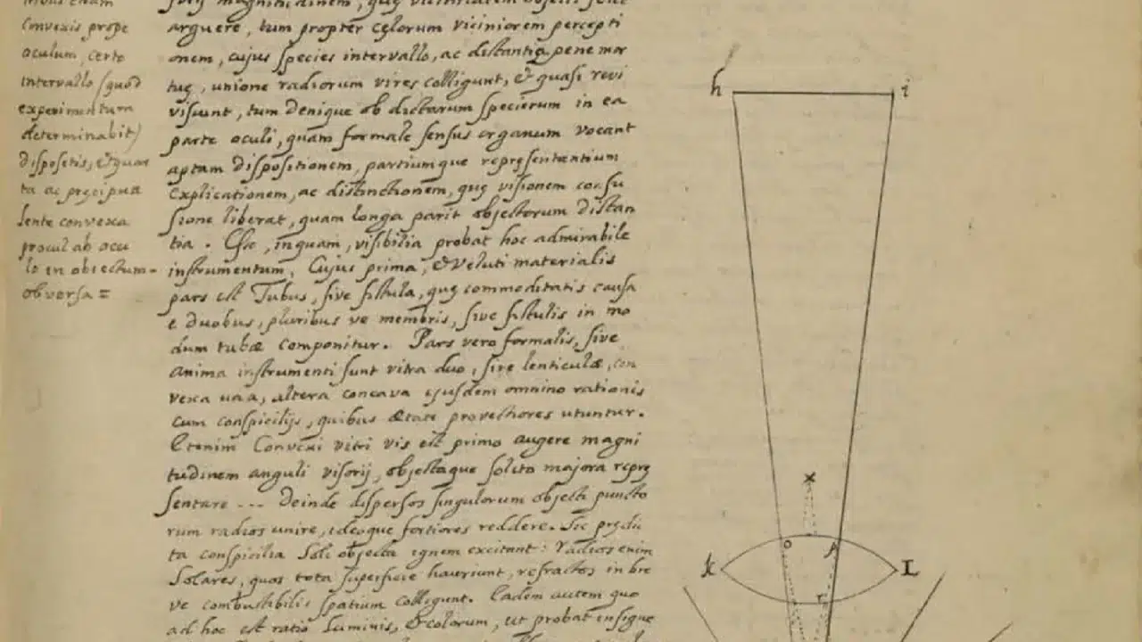 Stranica Muñozova rukopisa iz 1666. s crtežom teleskopa s četiri leće
