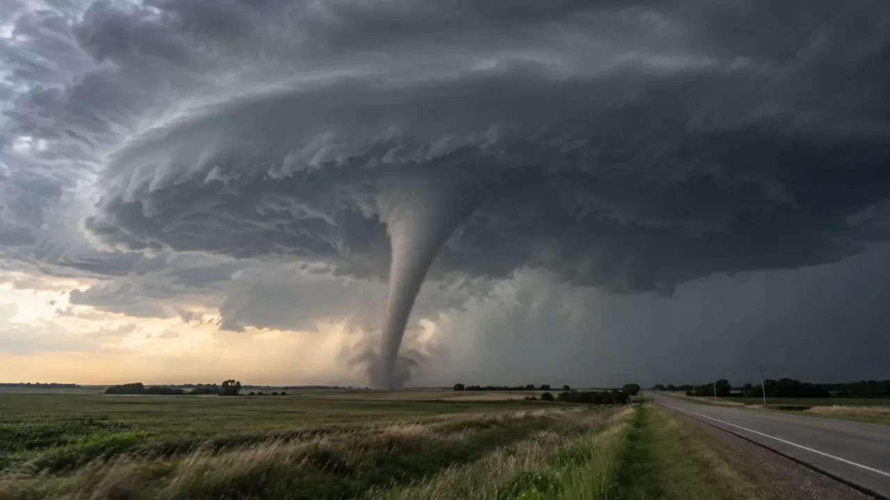 Tornado ispod snažnog grmljavinskog oblaka iznad polja