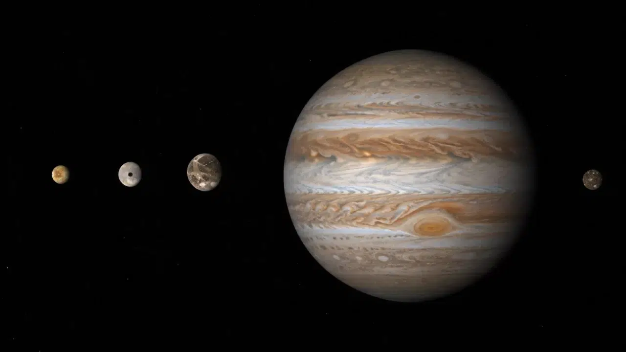 Jupiter i njegovi mjeseci tijekom međusobne pomrčine