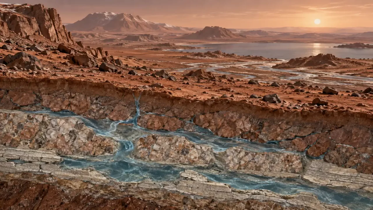 Marsova površina i podzemni sloj s karbonatnim mineralima