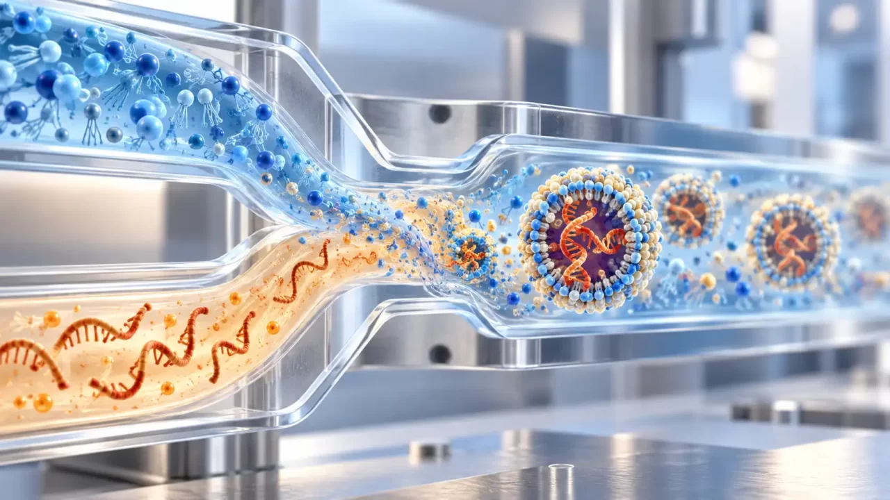 Ilustracija RNA i lipidnih čestica u laboratorijskom kanalu