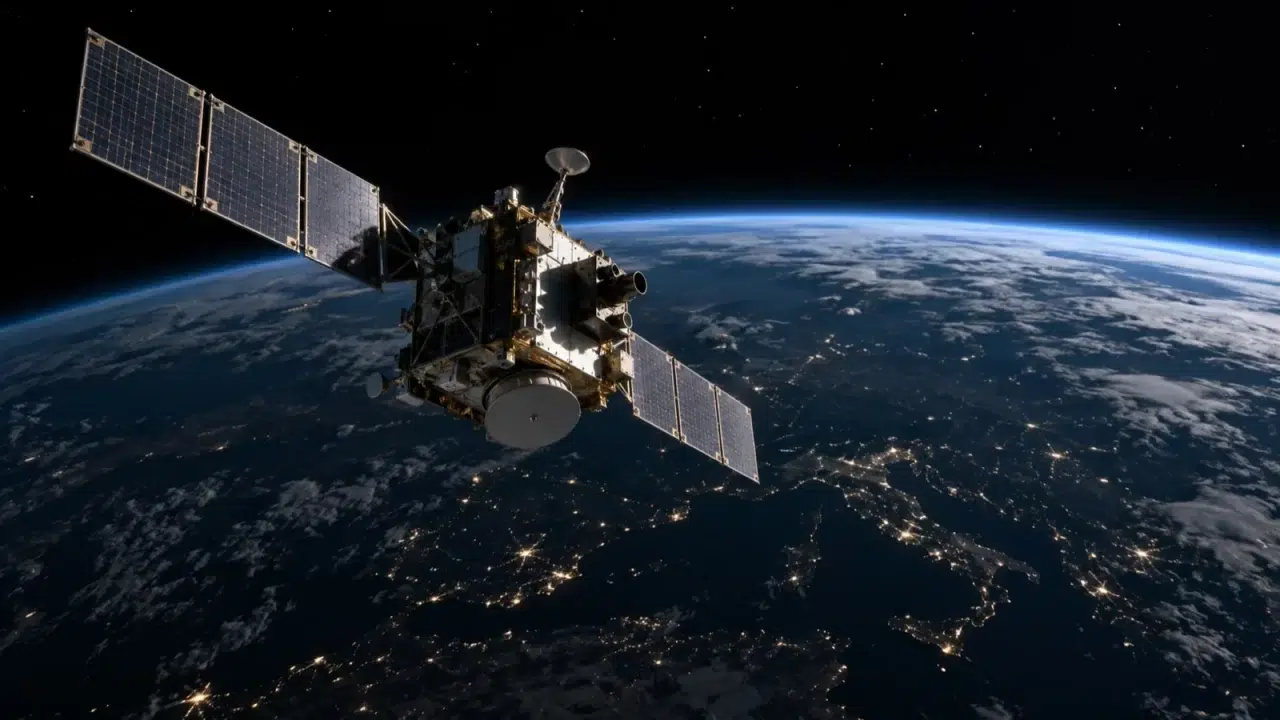 Vojni satelit u Zemljinoj orbiti iznad noćne strane planeta