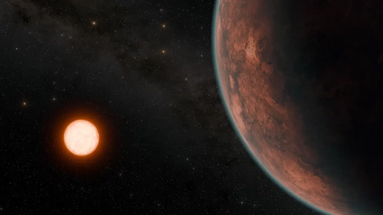 Umjetnički prikaz planeta Gliese 12 b uz njegovu zvijezdu, crvenog patuljka