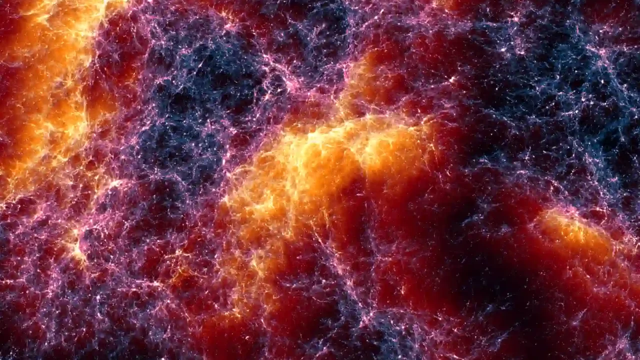 Narančaste i ljubičaste niti kozmičke mreže u simulaciji Lumina